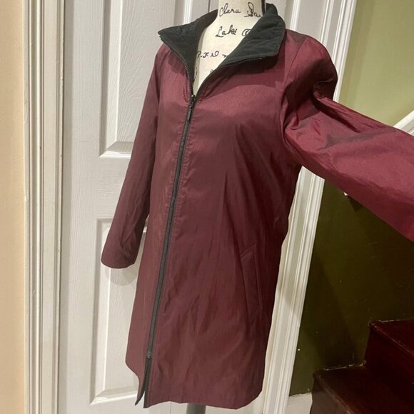 VTG REVERSIBLE QUILTED COAT WINDBREAKER JACKET FULL ZIP BLACK/BURGUNDY SIZE XS - Picture 7 of 16